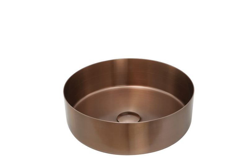 VOS Brushed Bronze Grade 316 Stainless Steel Counter Top Basin with unslotted click clack waste