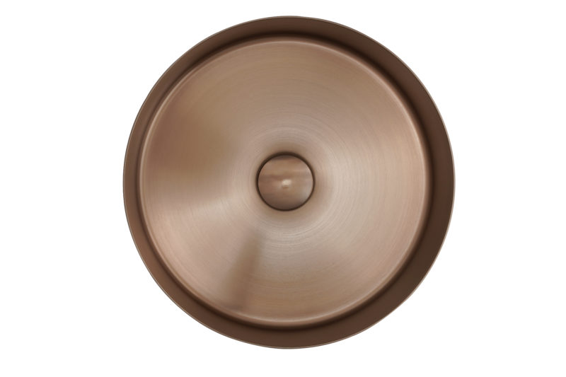 VOS Brushed Bronze Grade 316 Stainless Steel Counter Top Basin with unslotted click clack waste - Image 2