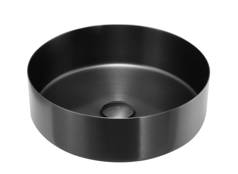 VOS Brushed Black Grade 316 Stainless Steel Counter Top Basin with unslotted click clack waste
