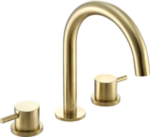 VOS brushed brass, 3 hole deck mounted basin mixer, MP 0.5