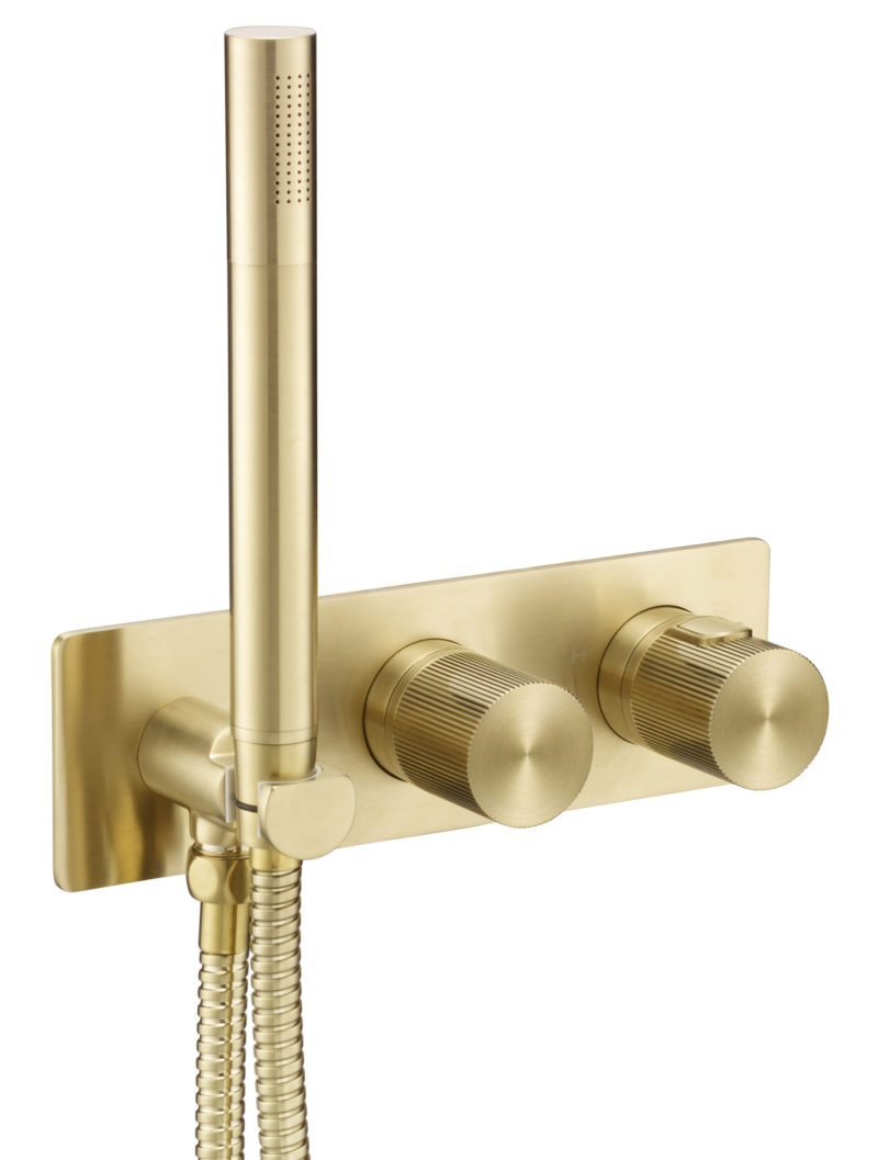 Thermostatic concealed 2 outlet shower valve with attached handset