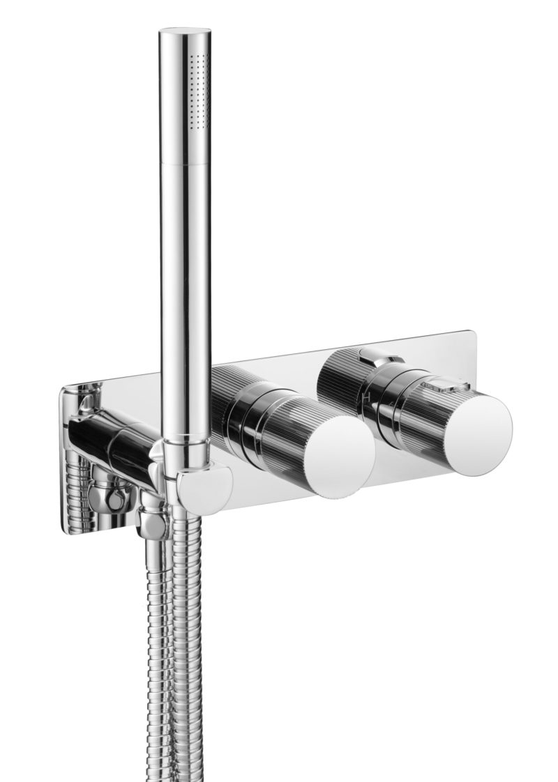 Thermostatic concealed 2 outlet shower valve with attached handset