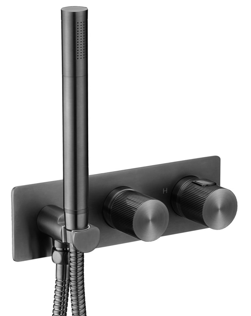 Thermostatic concealed 2 outlet shower valve with attached handset