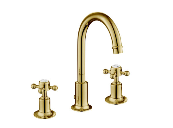 Grosvenor cross 3-hole basin mixer, with pop-up waste with swivel spout