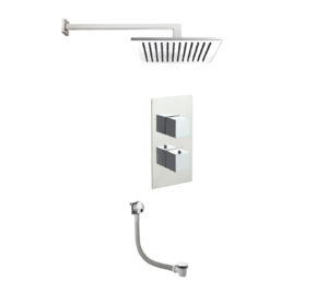 Square Thermostat with Overhead Shower and Bath Filler