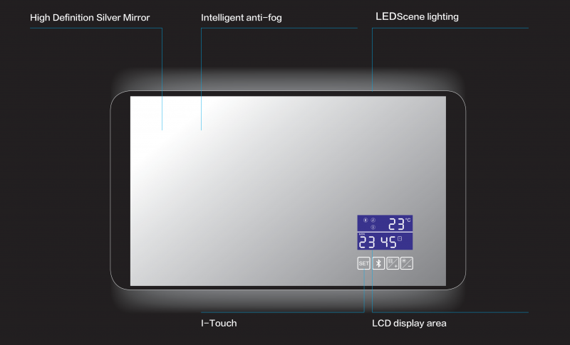 Digital Matt Black Mirror LED and Bluetooth - Image 3