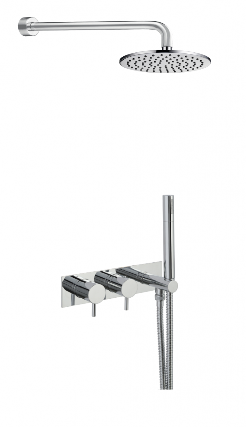 Round Thermostat with Attached Handshower and Overhead
