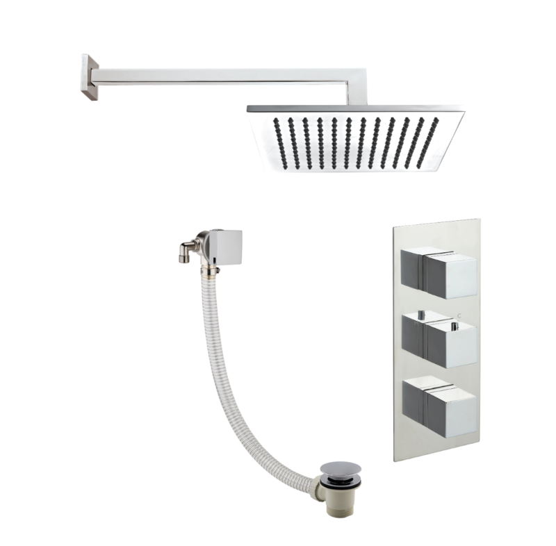 Square Thermostat with Extractable Hand Shower and Bath Filler