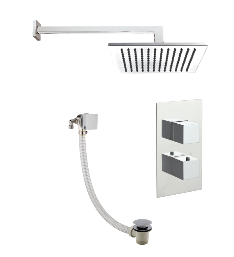 Square Thermostat with Overhead Shower and Bath Filler