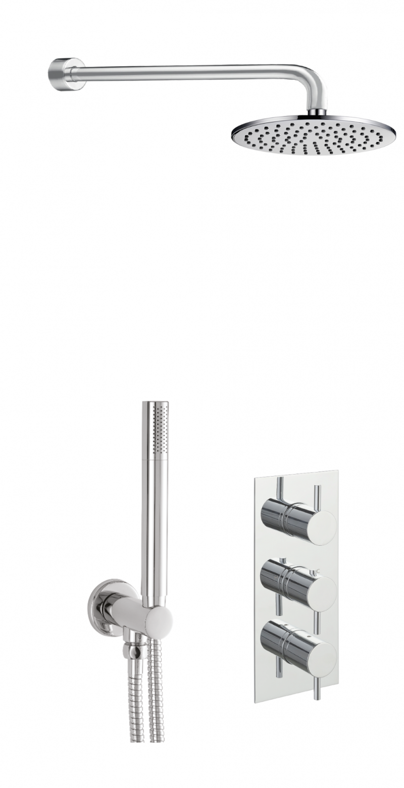 Round Thermostat with Overhead Shower and Fixed Shower Handle