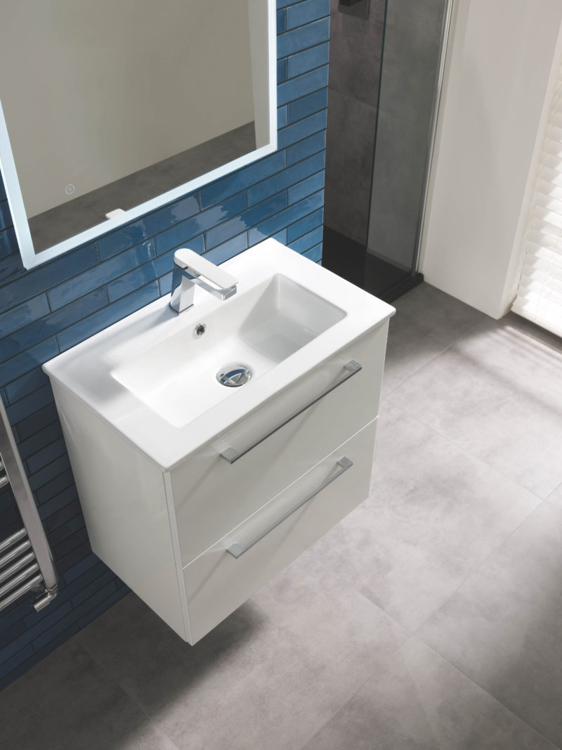 AXEL Single Lever Basin Mixer, Matt White Handle - Image 4