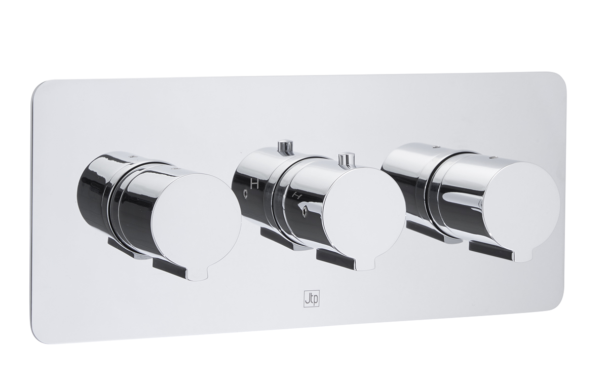Curve Thermostatic Concealed 2 Outlet Shower Valve, Horizontal