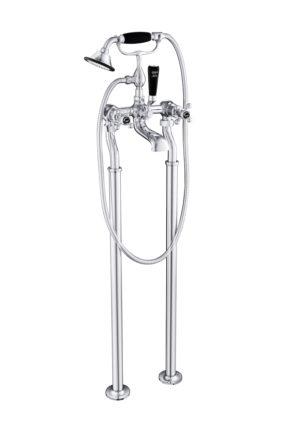 Grosvenor Black, Cross Floor Standing Bath Shower Mixer With Kit