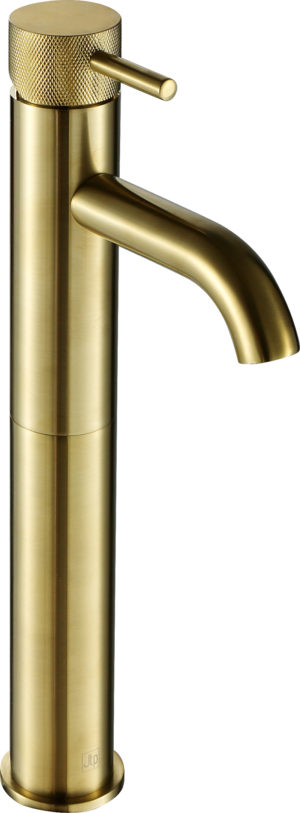 VOS brushed brass, single lever tall basin mixer